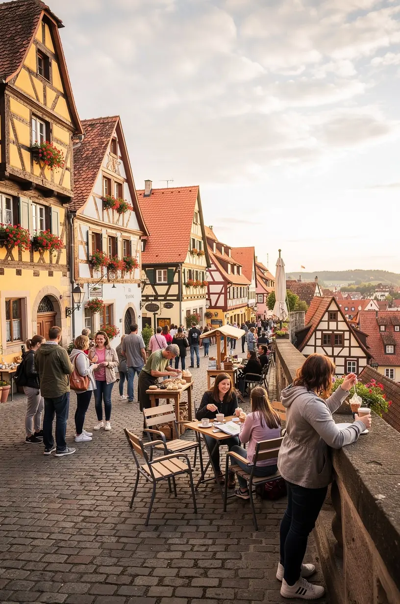 Außenansicht eines traditionellen deutschen Kurhotels in einer ruhigen Kleinstadt, umgeben von gepflegten Gärten.